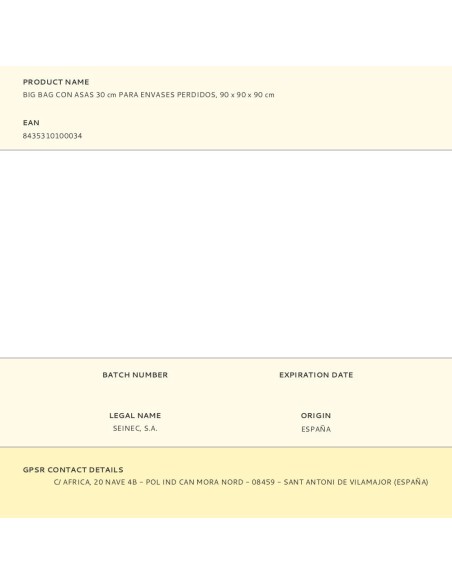 Big bag con asas 30 cm para envases perdidos, 90 x 90 x 90 cm