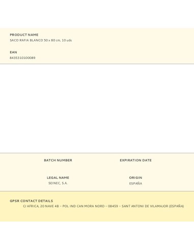 Saco de rafia blanco 50 x 80 cm, 10 uds