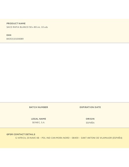 Saco de rafia blanco 50 x 80 cm, 10 uds