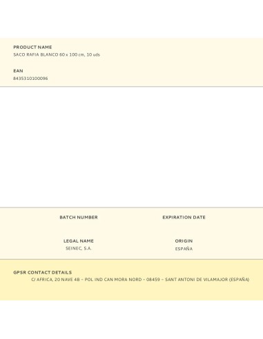 Saco de rafia blanco 60 x 100 cm, 10 uds