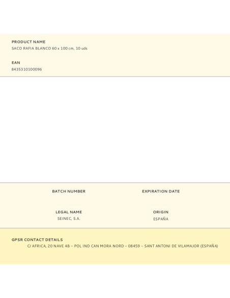 Saco de rafia blanco 60 x 100 cm, 10 uds