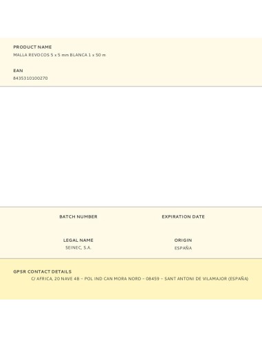 Malla revoco yeso 5 x 5 mm, blanca, 1 x 50 m