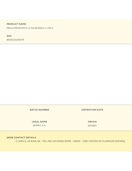 Malla revoco yeso 5 x 5 mm, blanca, 1 x 50 m