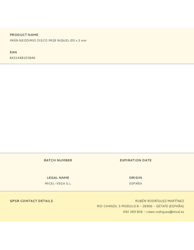 Imán neodimio disco im28 níquel ø5 x 3 mm