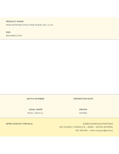 Imán neodimio disco im28 níquel ø6 x 3 mm