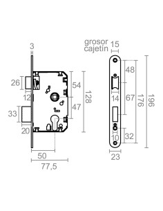 Cerradura embutir c/r cre03 50/47 mm negra 2