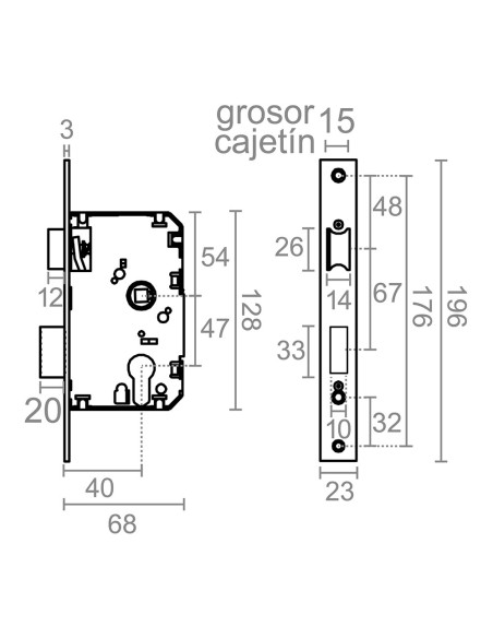 Cerradura embutir c/c cre04 40/47 mm niquel satinado