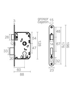 Cerradura embutir c/r cre03 60/47 mm latonado 2