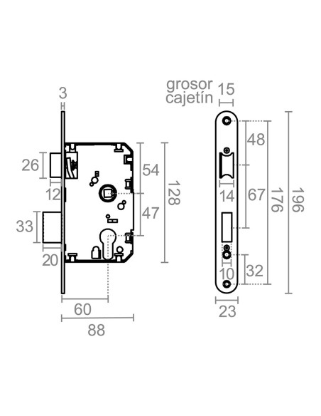 Cerradura embutir c/r cre03 60/47 mm níquel satinado