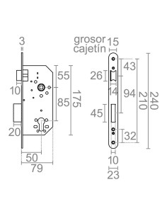 Cerradura embutir c/r cre06 50/85 mm negra 2