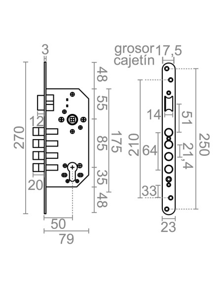 Cerradura embutir c/r cre07 50/85 mm negra
