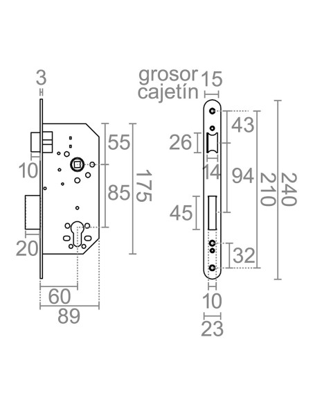 Cerradura embutir c/r cre06 60/85 mm níquel satinado