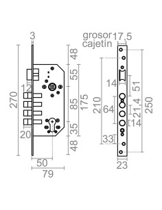 Cerradura embutir c/c cre13 50/85 mm latonado 2