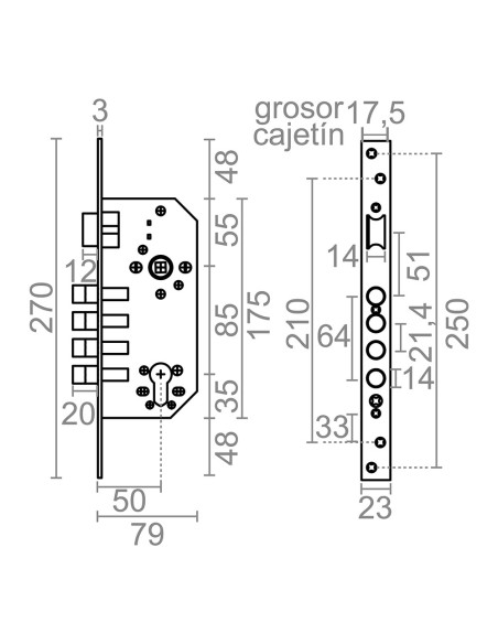 Cerradura embutir c/c cre13 50/85 mm latonado