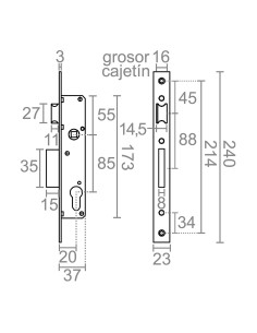 Cerradura embutir c/c cre08 20/85 mm inox 2