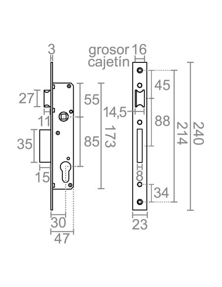 Cerradura embutir c/c cre08 30/85 mm inox