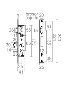 Cerradura embutir c/c cre10 25/85 mm inox 2