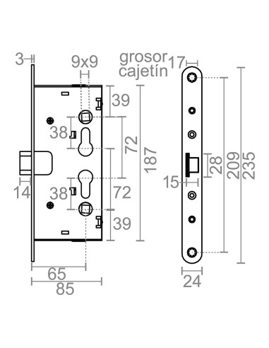 Cerradura embutir antipanico cre02 65 x 72 mm...