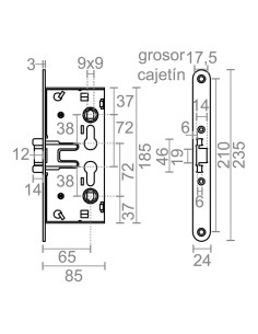 Cerradura embutir cortafuego sin cilindro cre09 72 mm zincado 2