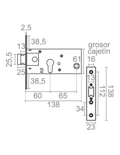 Cerradura embutir cre01 60 mm inox 2