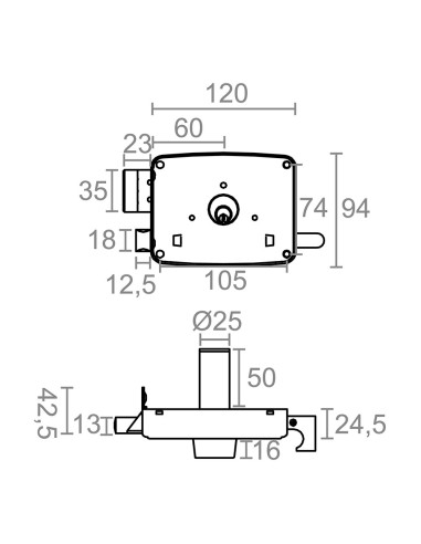 Cerradura sobreponer crs02 derecha 60 x 120 mm...