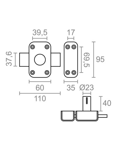 Cerrojo sobreponer ruleta crr15 pintado gris