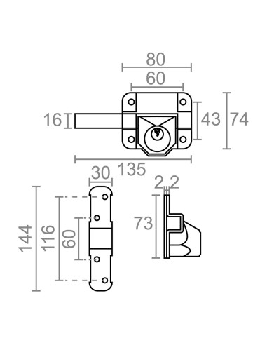 Cerrojo sobreponer crr14 86l/50 mm pintado gris