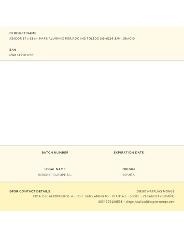 Asador aluminio forjado inducción toledo 37 x...