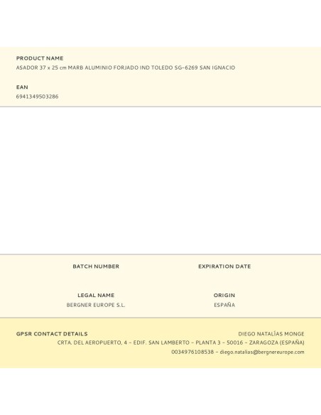 Asador aluminio forjado inducción toledo 37 x 23,5 cm