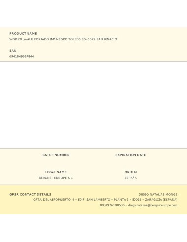 Wok aluminio forjado inducción toledo ø20 cm