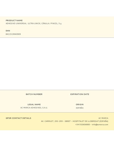 Adhesivo universal ultra unick, cánula /...