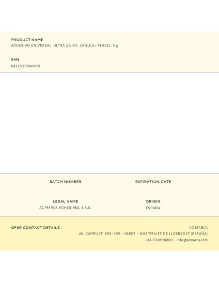 Adhesivo universal ultra unick, cánula / pincel, 5 g