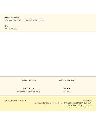 Cinta de montaje pre-cortada de doble cara
