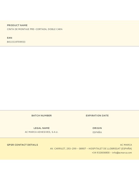 Cinta de montaje pre-cortada de doble cara