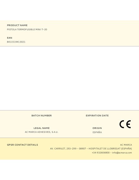 Pistola termofusible mini t-20, para barras de ø8 mm