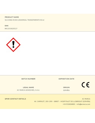 Silicona ácida universal transparente 50 ml