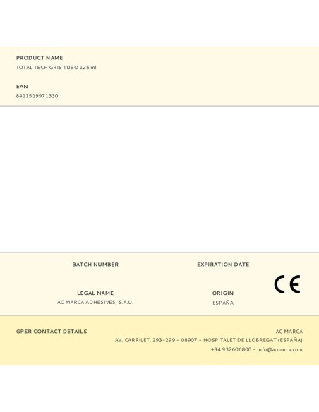 Adhesivo sellador total tech gris tubo 125 ml