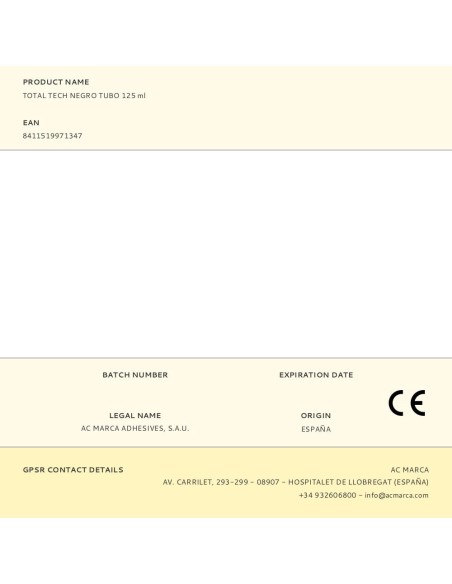 Adhesivo sellador total tech negro tubo 125 ml