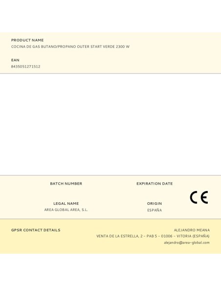 Cocina de gas butano/propano outer start verde 2300 w