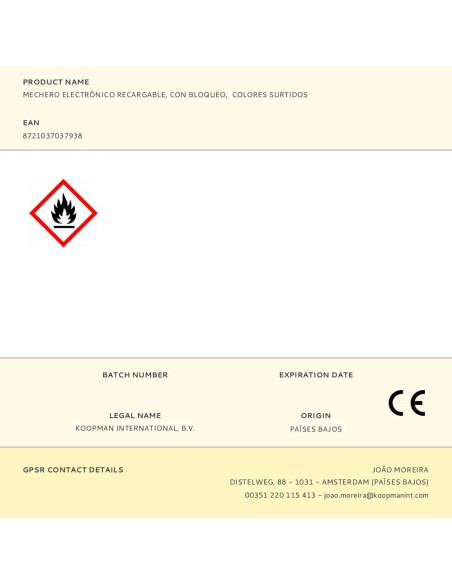 Mechero electrónico recargable, con bloqueo, colores surtidos