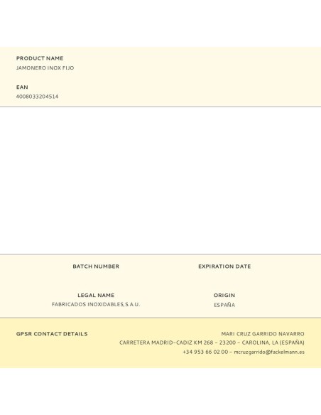 Jamonero inox fijo, 49,5 x 16,5 x 35 cm