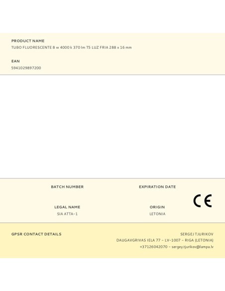 Tubo fluorescente 8 w 4000 k 370 lm t5 luz fría 288 x ø16 mm