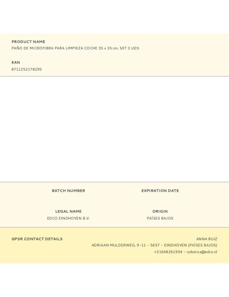 Paño de microfibra para limpieza de coche 35 x 35 cm, set 3 uds