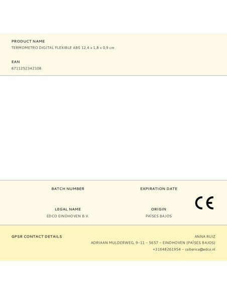 Termometro digital flexible abs 1,8 x 0,9 x 12,4 cm