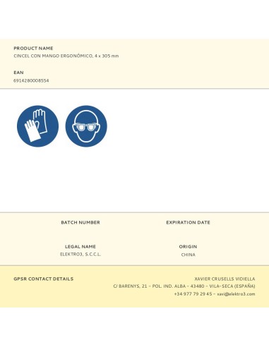 Cincel con mango ergonómico, 4 x 305 mm