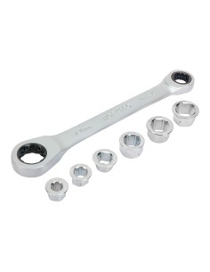 Llave de estrella cr-v doble con carraca, 6 bocas intercambiables, 14 x 19 mm, 7 piezas