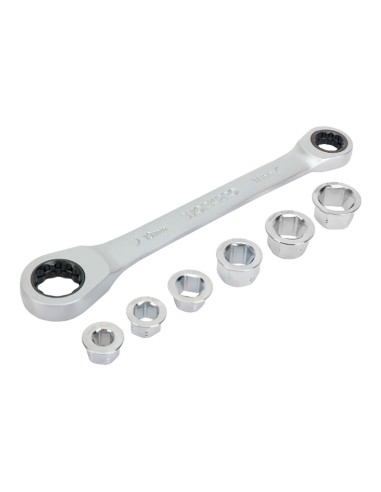 Llave de estrella cr-v doble con carraca, 6 bocas intercambiables, 14 x 19 mm, 7 piezas