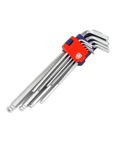 Llaves allen cr-v de brazo largo con punta esférica, juego 9 piezas, (métrico)