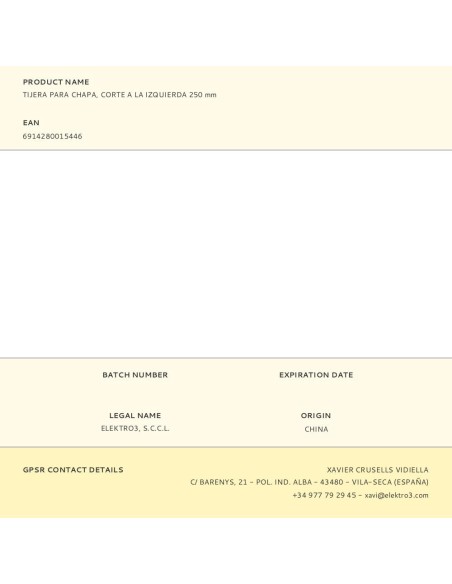 Tijera para chapa, corte a la izquierda 250 mm