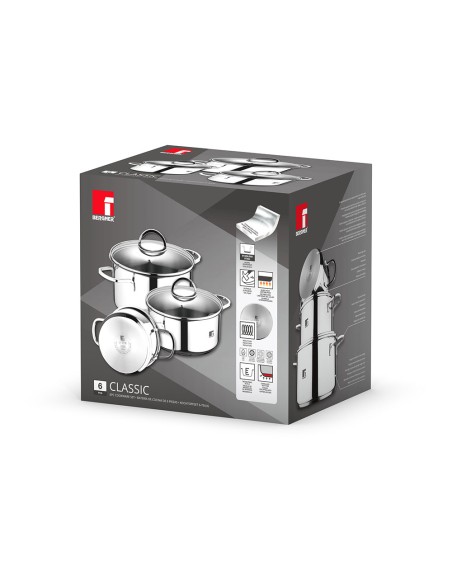 Batería 6 piezas de acero inoxidable para inducción cazuela con tapa ø16 cm / cazuela con tapa ø18 cm / cazuela con tapa ø20 ...